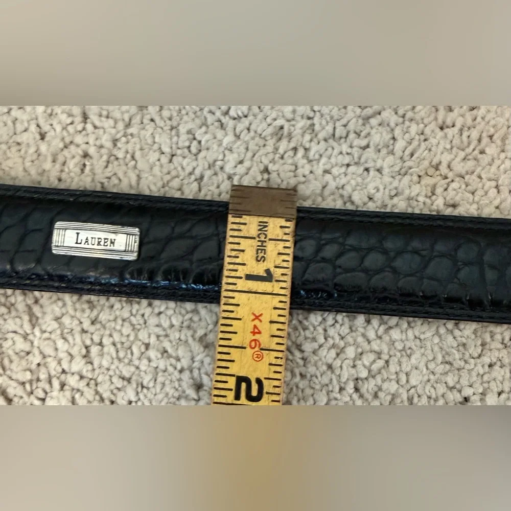 Lauren Ralph Lauren Vtg Leather Crocodile Embossed Black Belt Small EUC